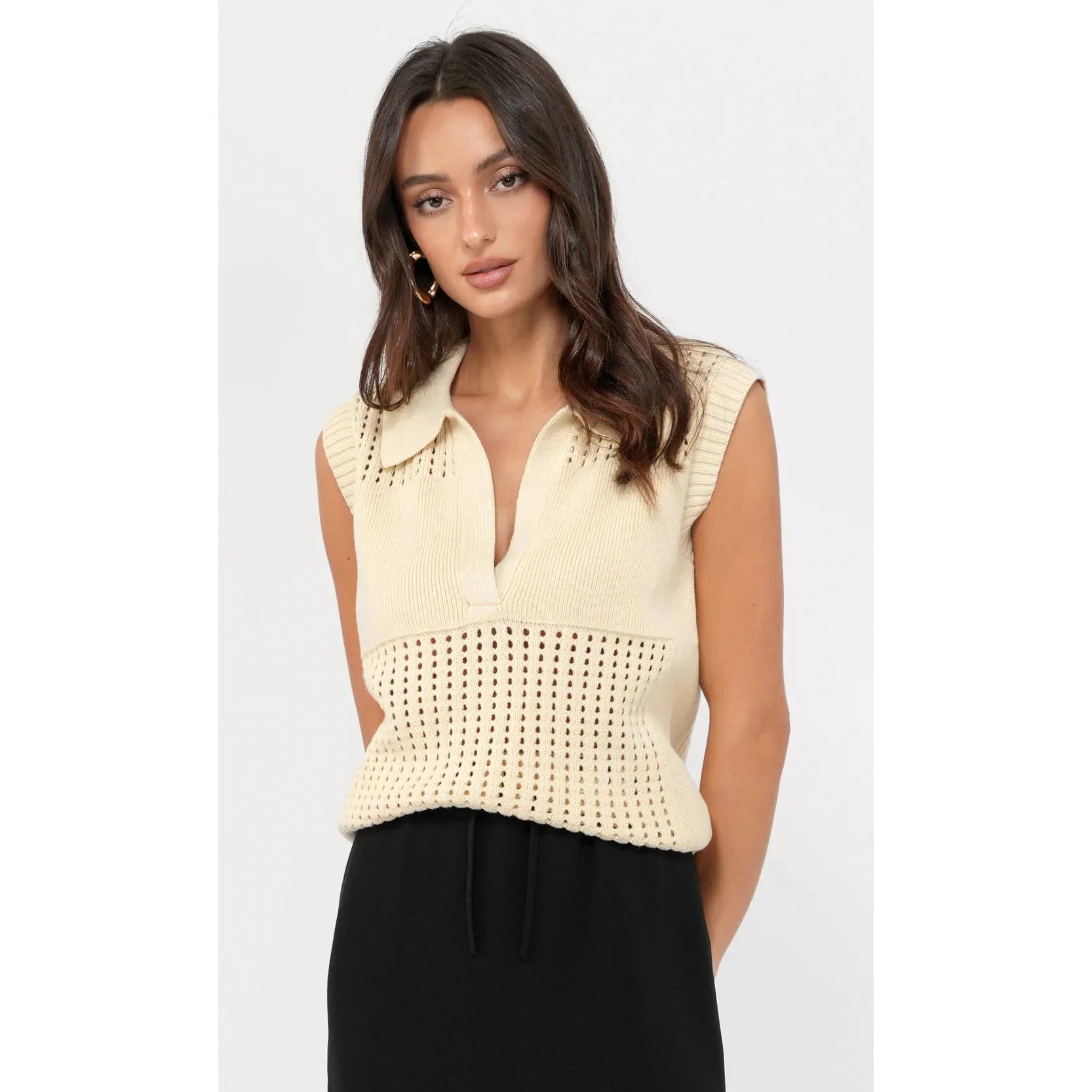Gordon Open Knit Paneled Sweater Top