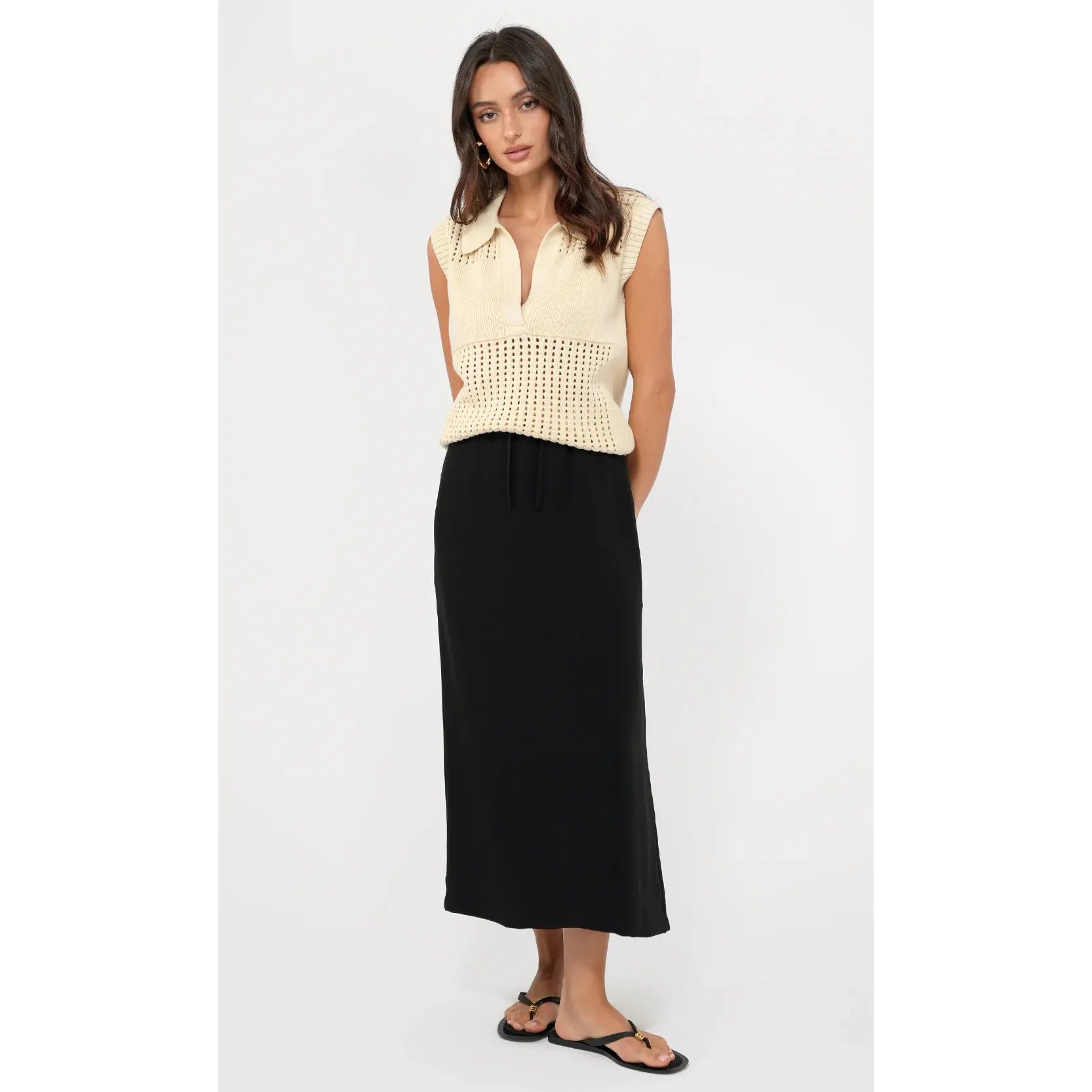 Gordon Open Knit Paneled Sweater Top