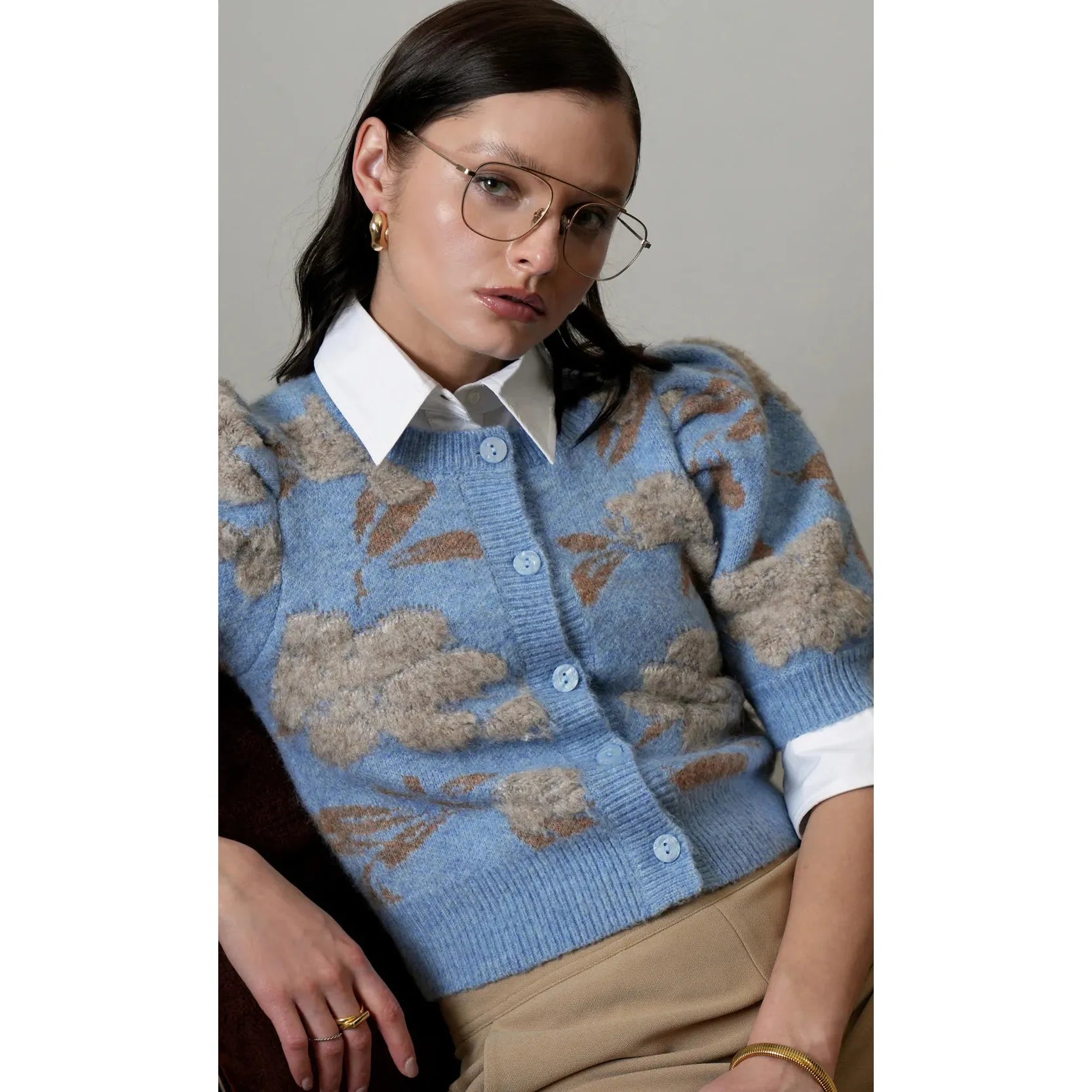 Taly Floral Puff Sleeve Cardigan