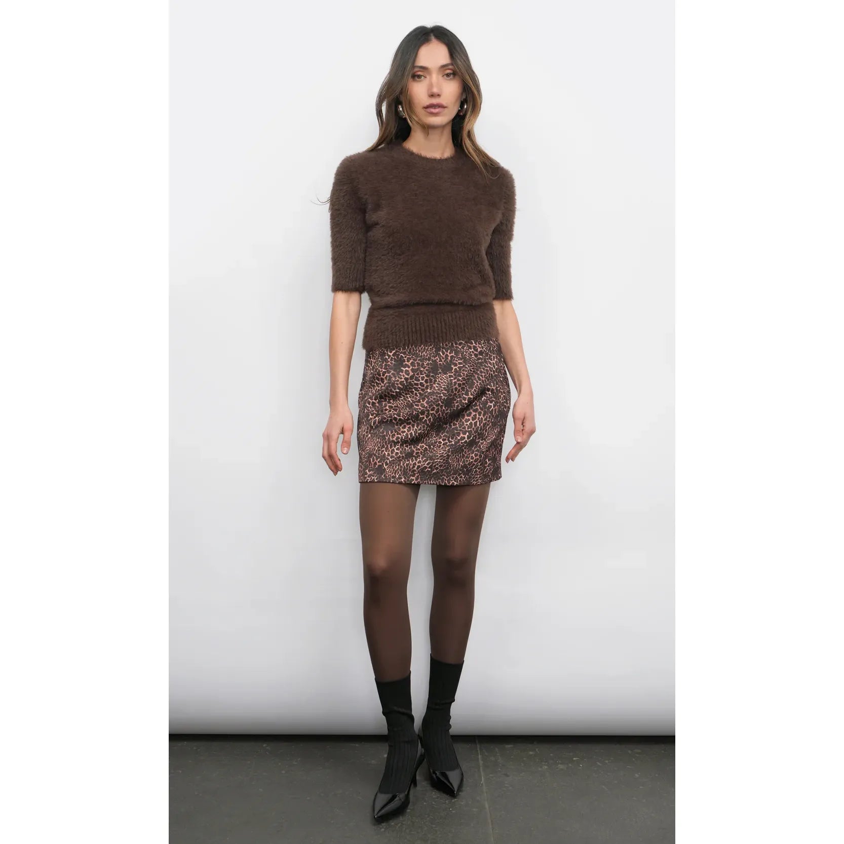 Odette Fuzzy Elbow Sleeve Knit Top