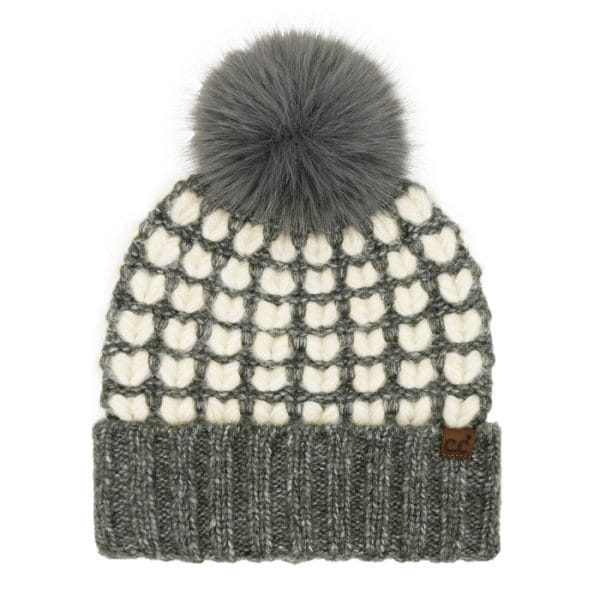 Heart Pattern Pom Beanie