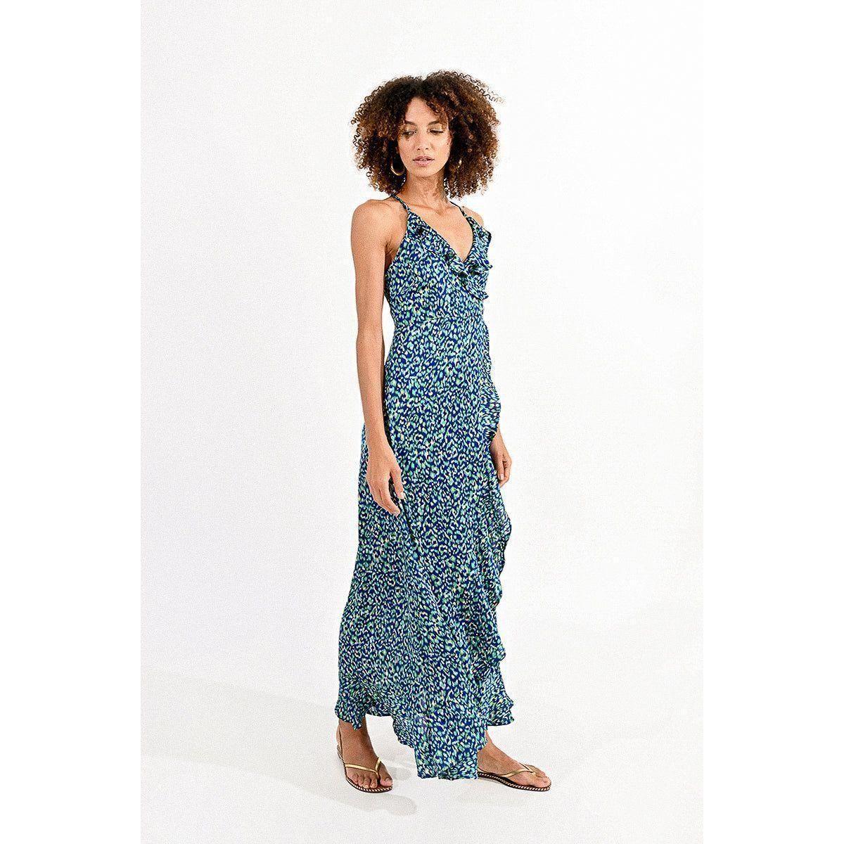 Laced Back Blue Print Dress