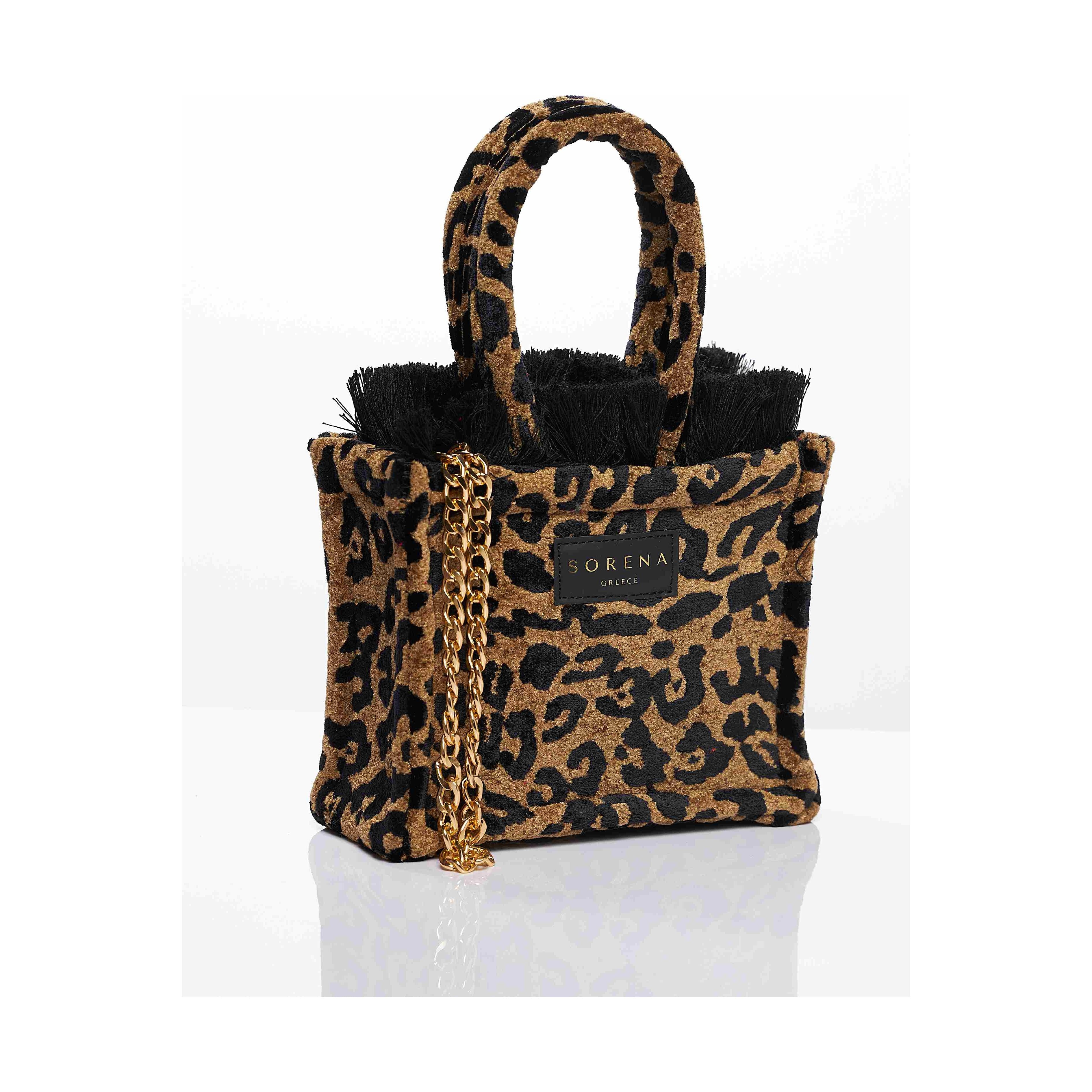 LEOPARD VELVET BROWN CROSSBODY BAG