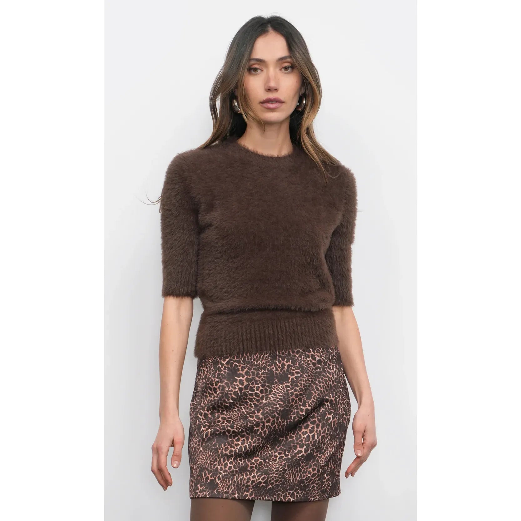 Odette Fuzzy Elbow Sleeve Knit Top