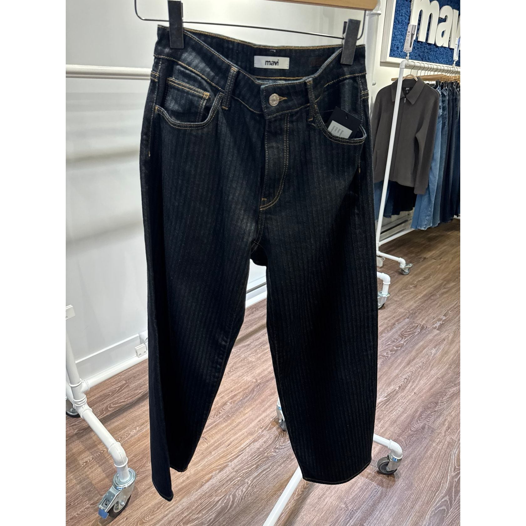 Nica Barrel - Pin Stripe Dark Denim | 30" Inseam