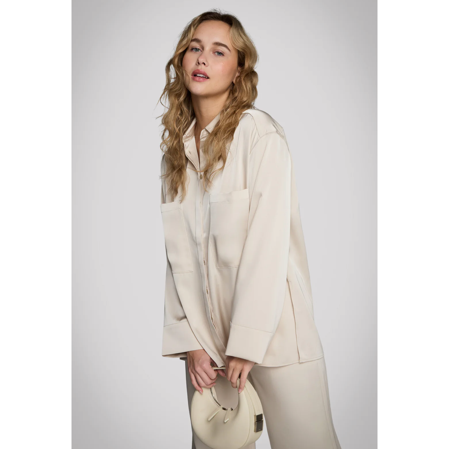 Ladies Satin Oversized Shirt | Café au Lait