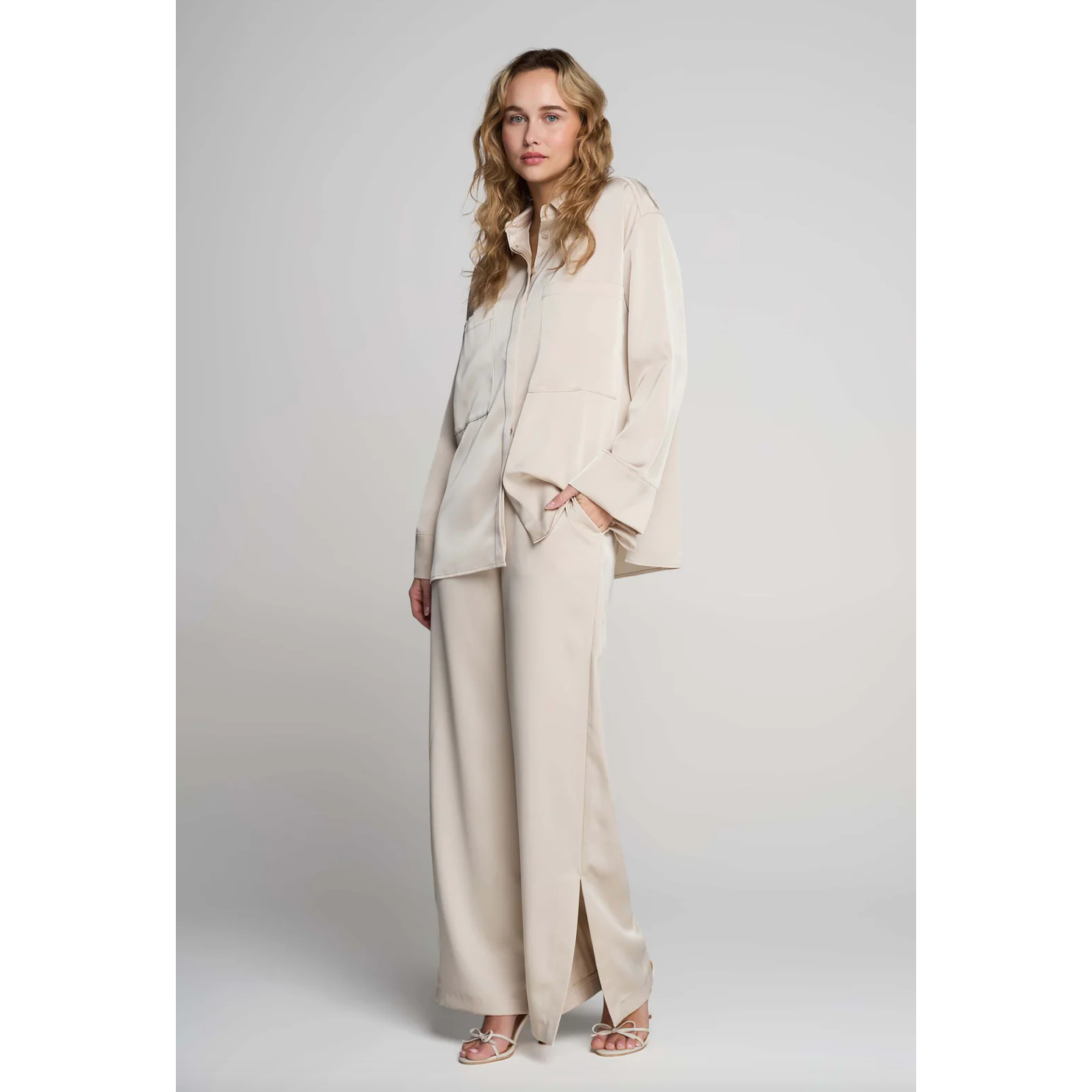 Ladies Satin Oversized Shirt | Café au Lait