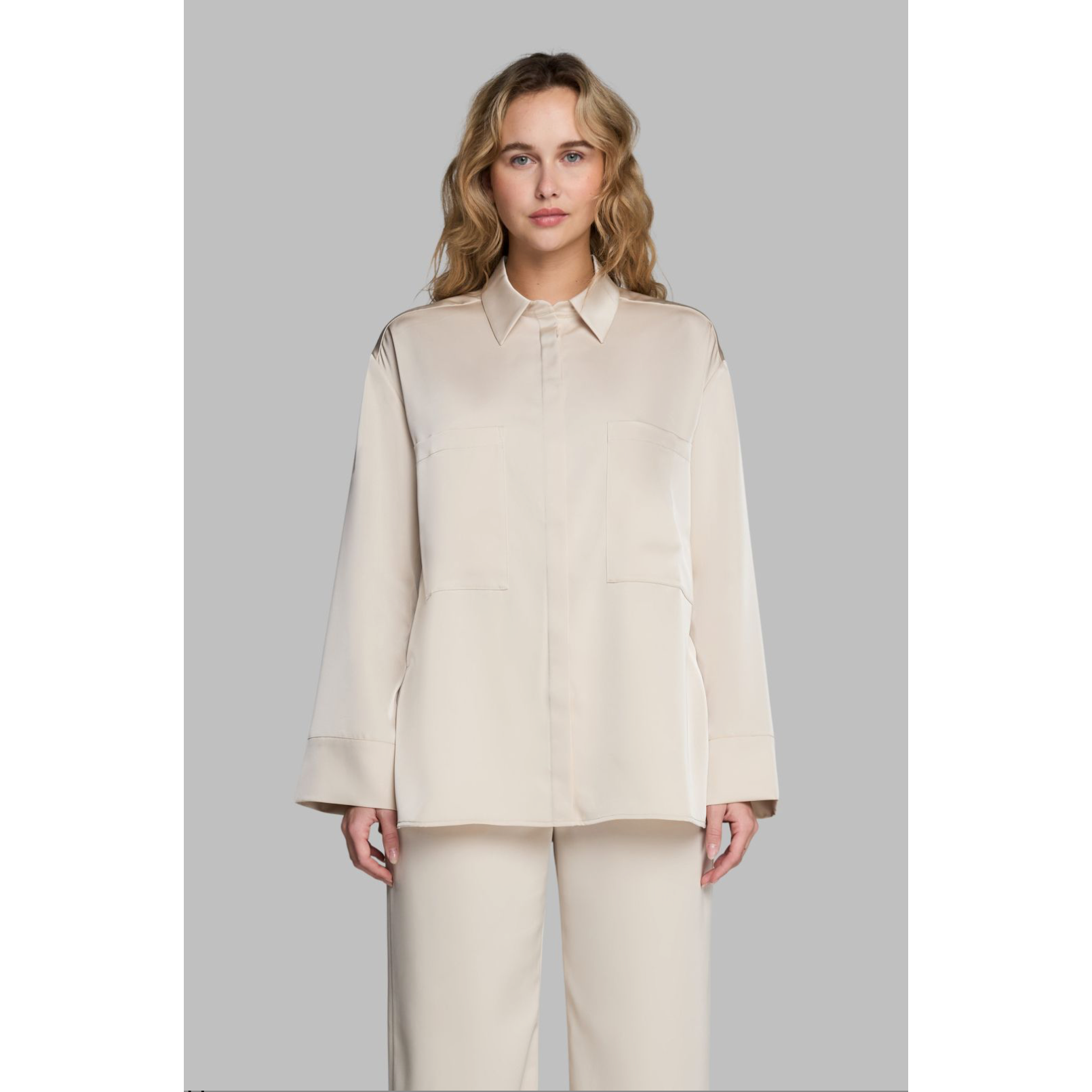 Ladies Satin Oversized Shirt | Café au Lait