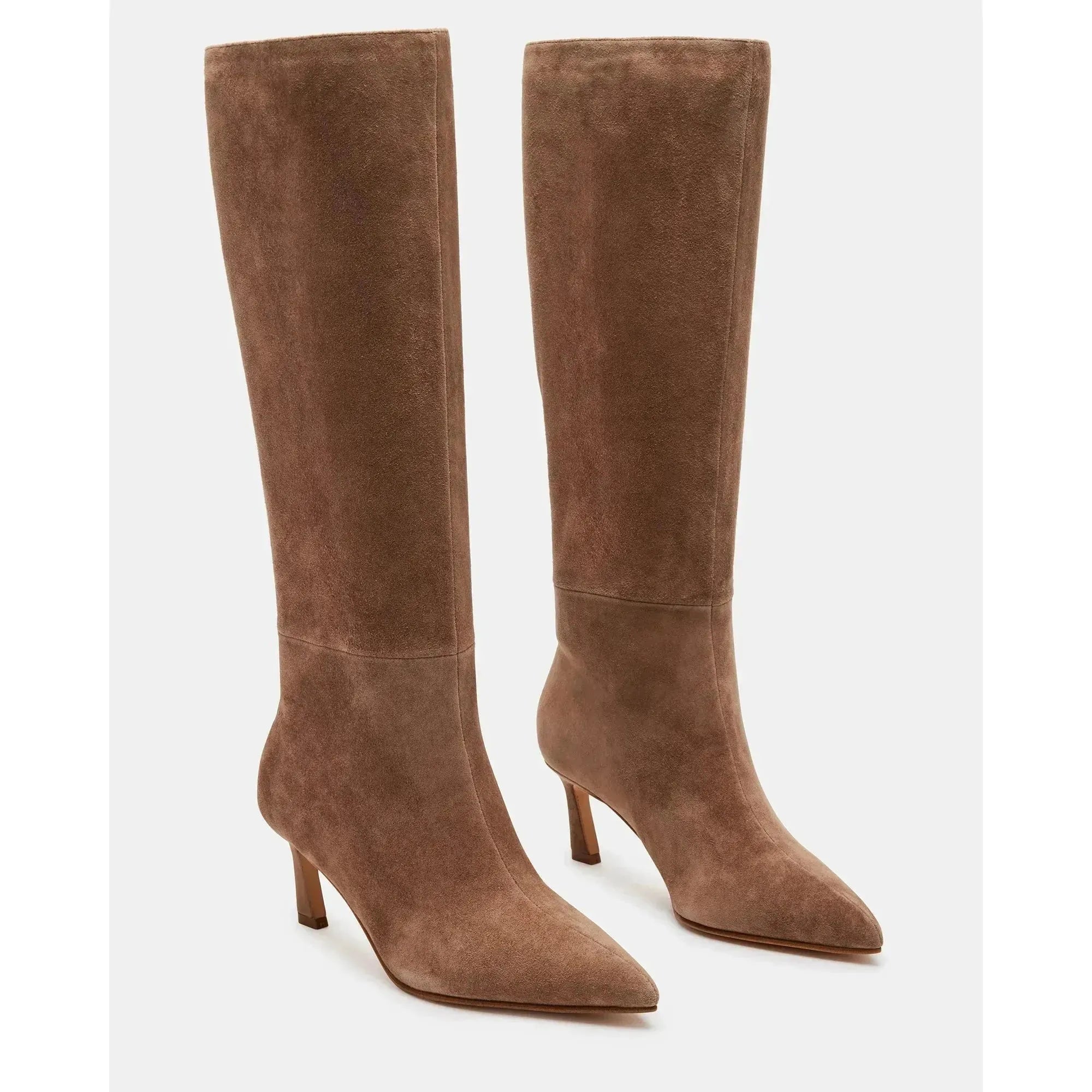 Lavan Kitten Heel Knee High Boot | Taupe Suede