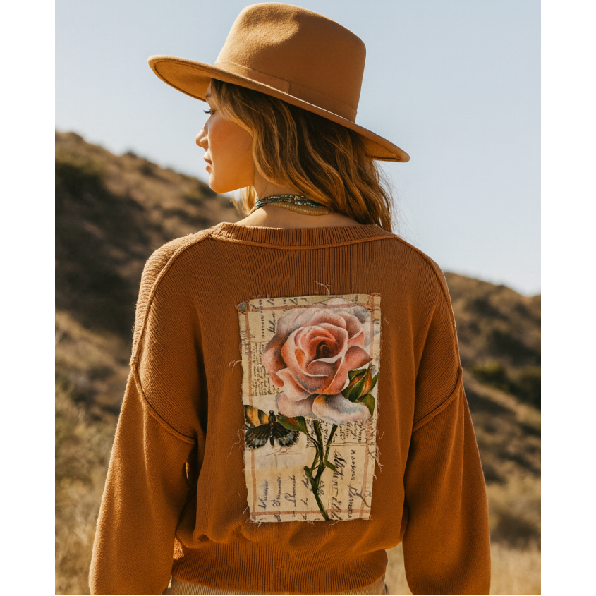 Tobacco Rose Patch Sweater