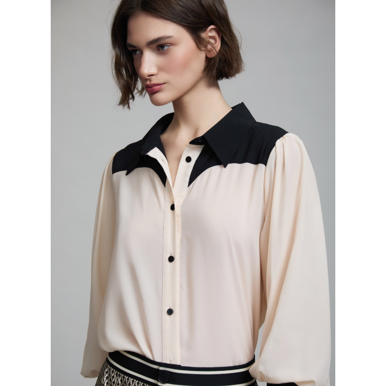 Contrast Panel Chiffon Shirt