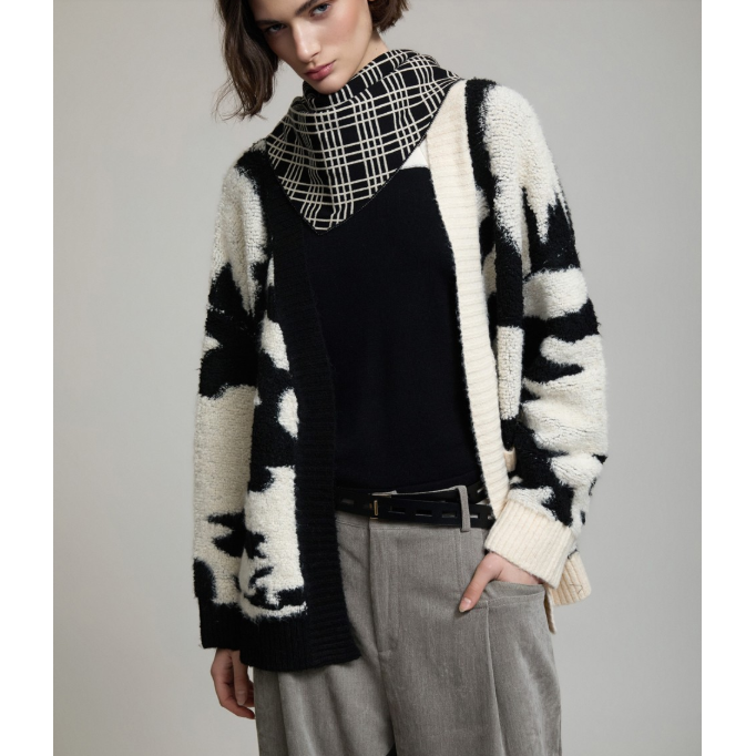 Two-Tone Jacquard Knit Jacket