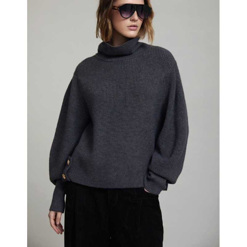 Gold Button Turtleneck Sweater