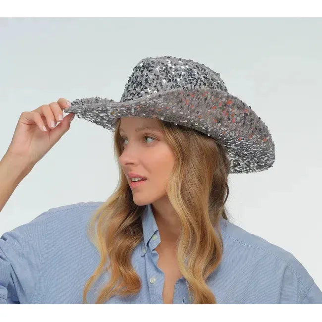 Sequin Cowboy Hat w/ Suede String Trim