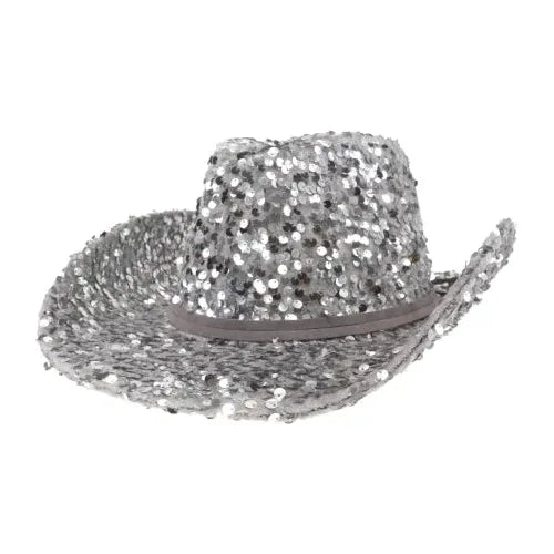Sequin Cowboy Hat w/ Suede String Trim