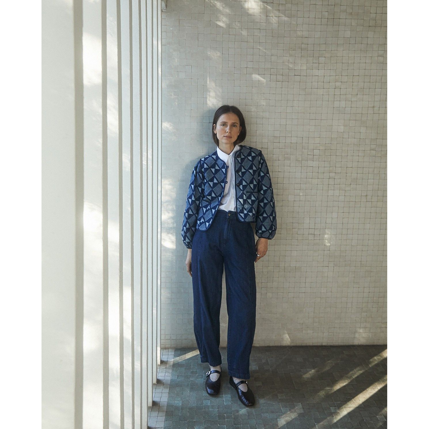 Indigo-Blue Cotton Jacquard Jacket