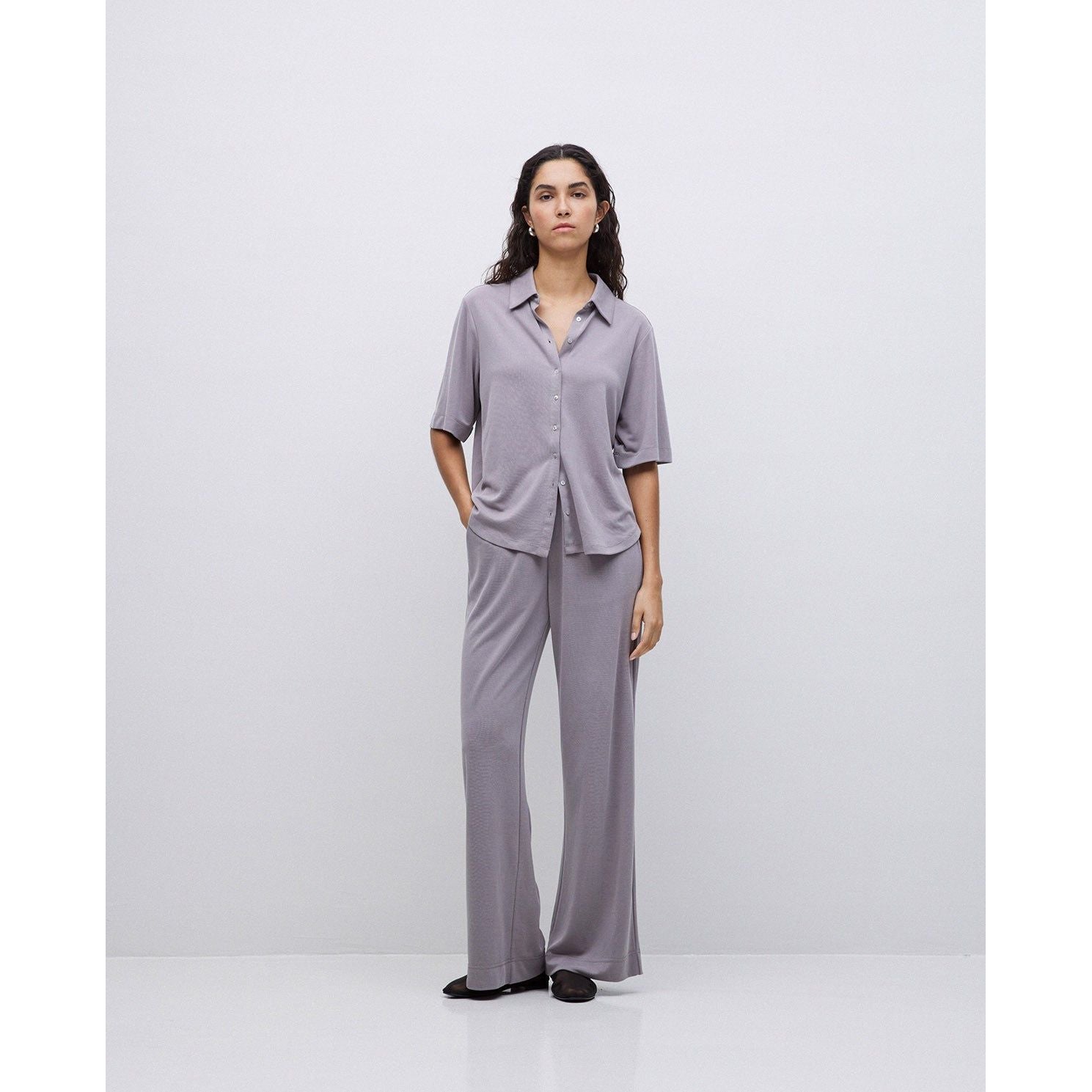 Flowy Knit Trousers in Stone
