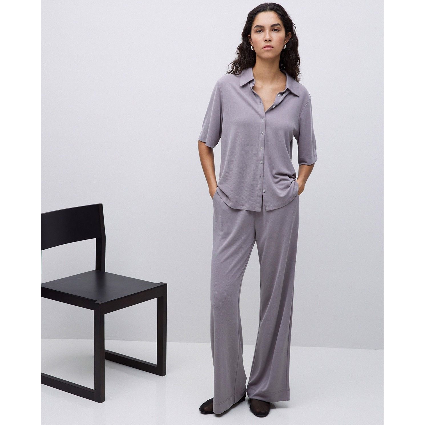 Flowy Knit Trousers in Stone