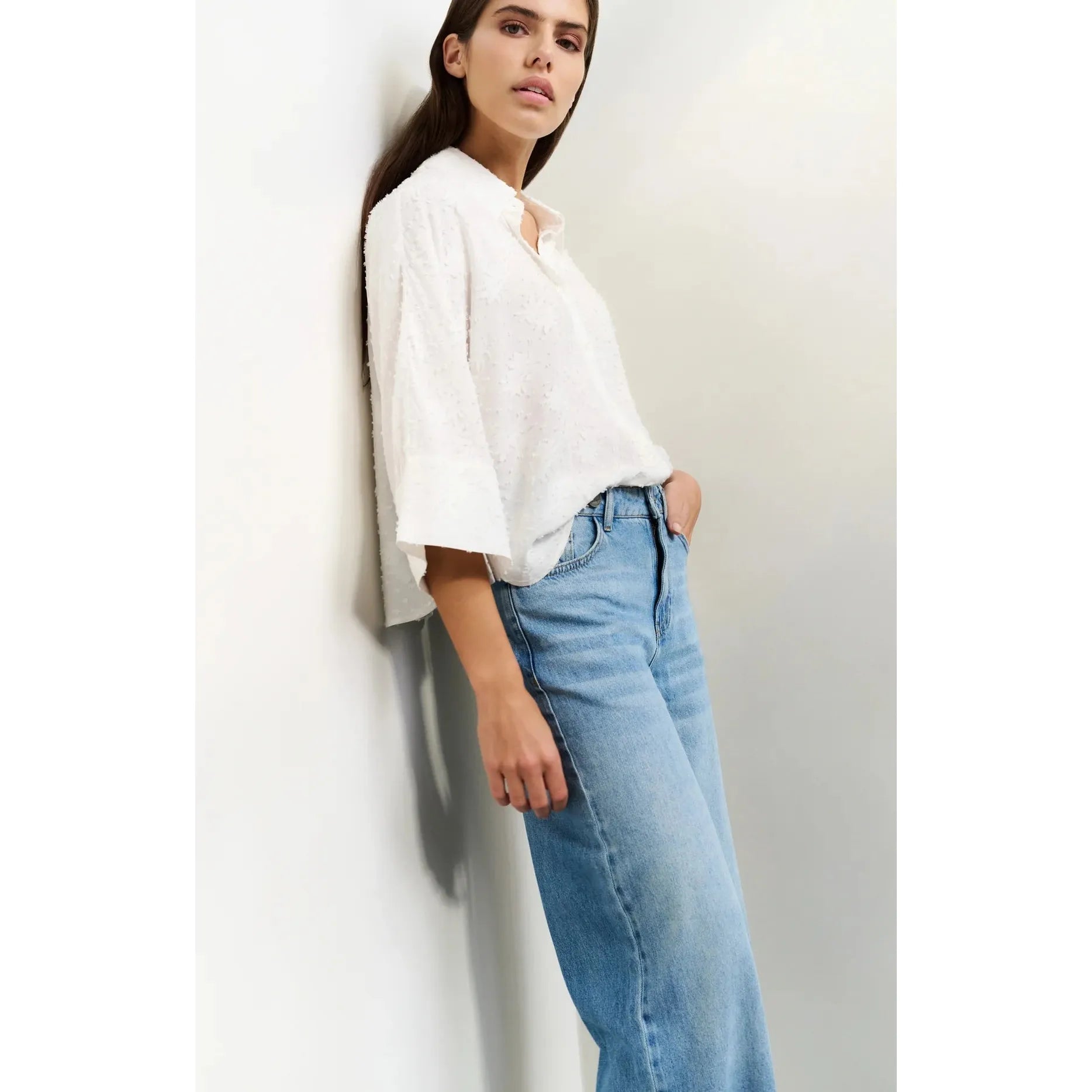 Cropped Jacquard Airy Blouse