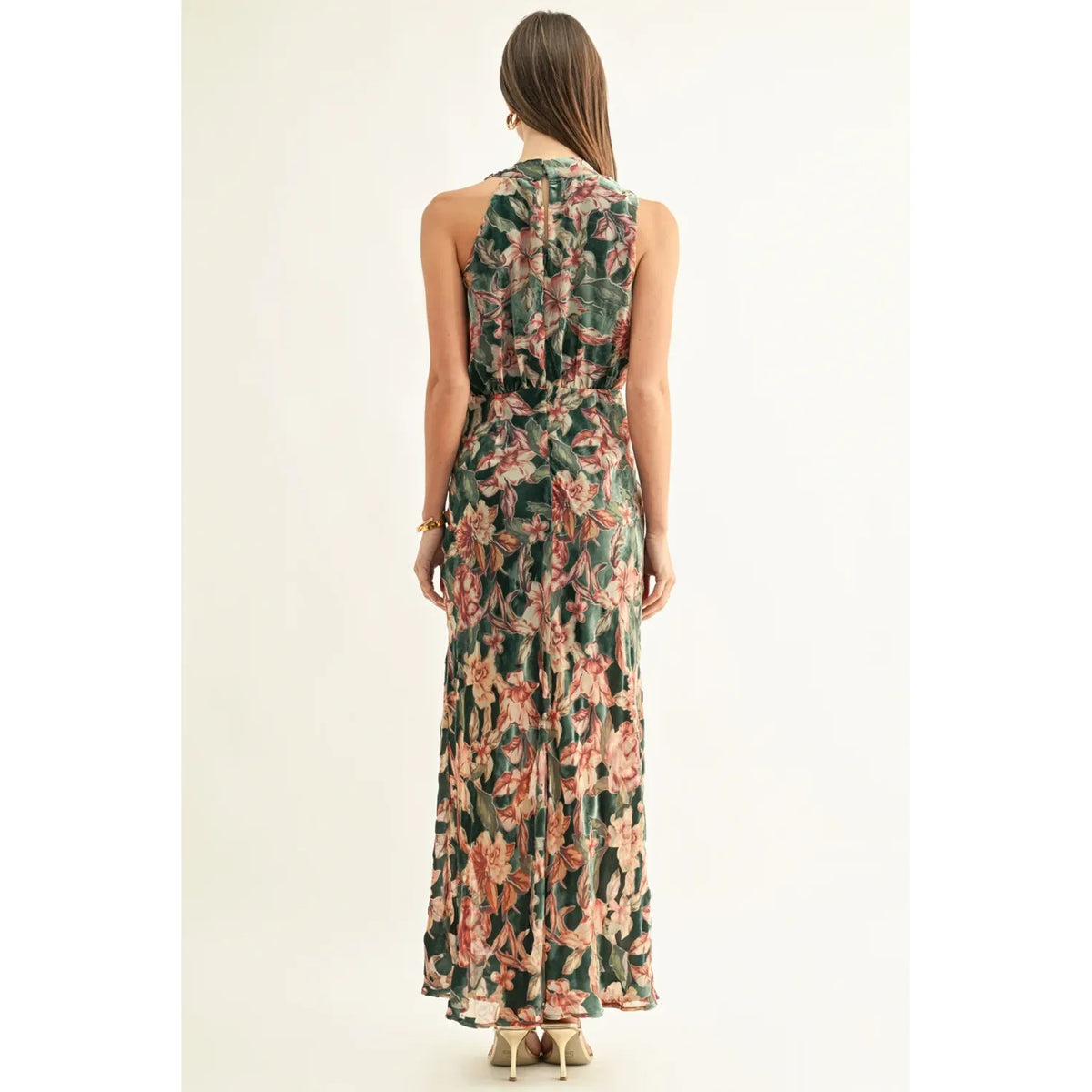 Veda Burnout Velvet Draped Maxi Dress