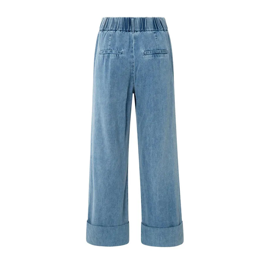 Denim Trousers with turn-ups and elastic waistband | 32" L