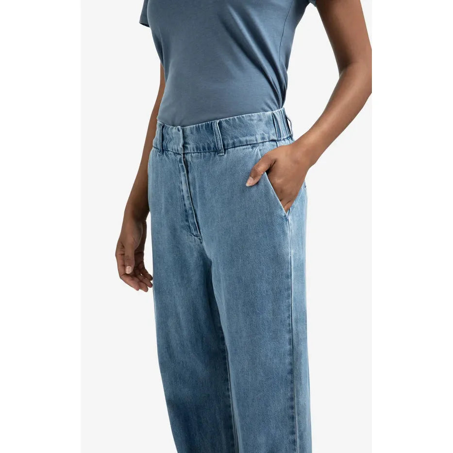 Denim Trousers with turn-ups and elastic waistband | 32" L