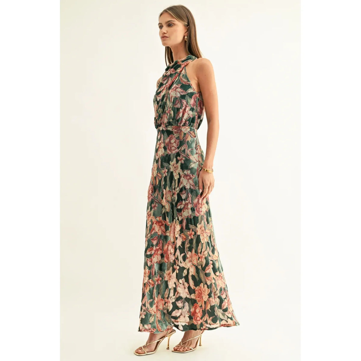 Veda Burnout Velvet Draped Maxi Dress