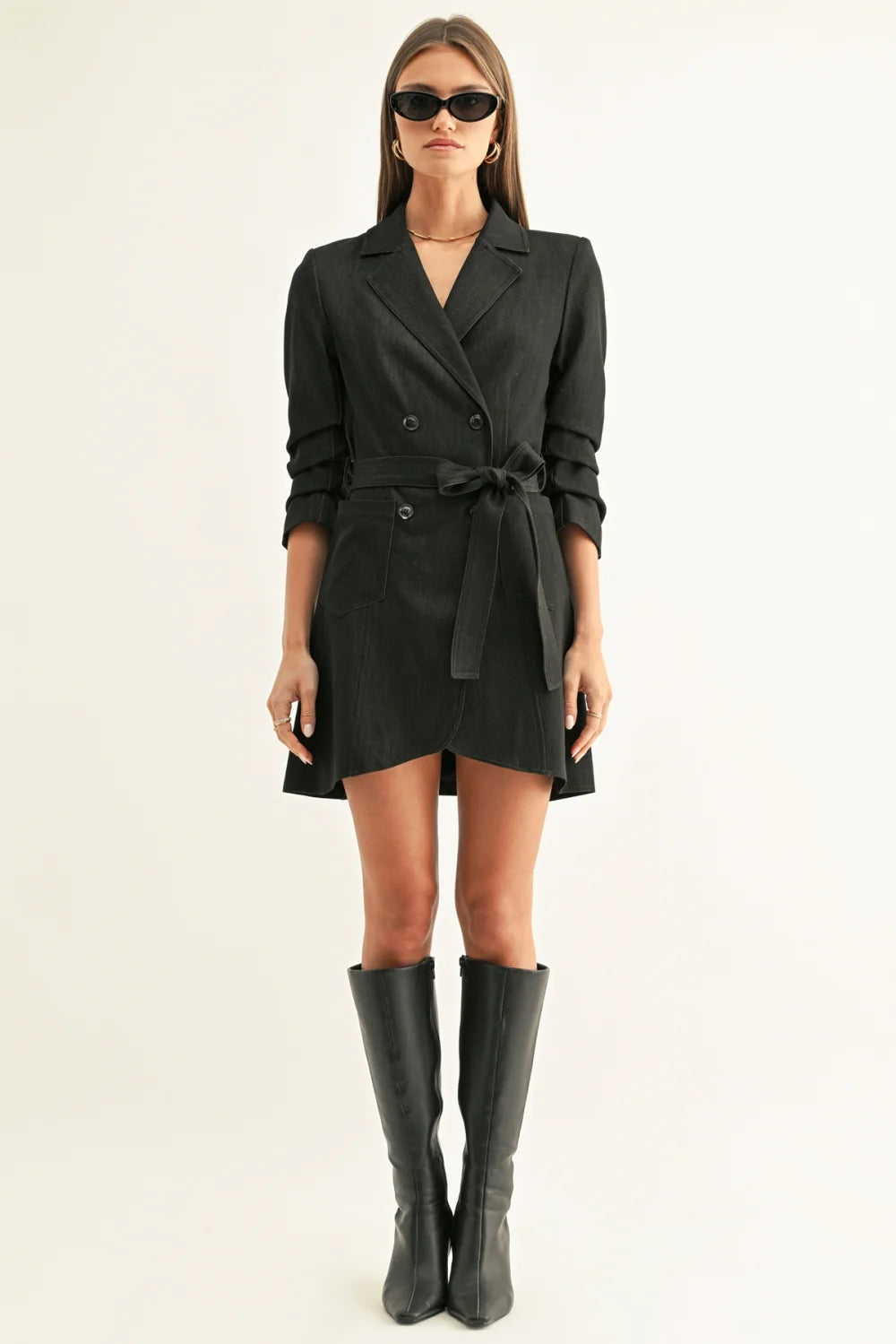 Lyanna Pleated 3/4 Sleeves Chambray Blazer Dress