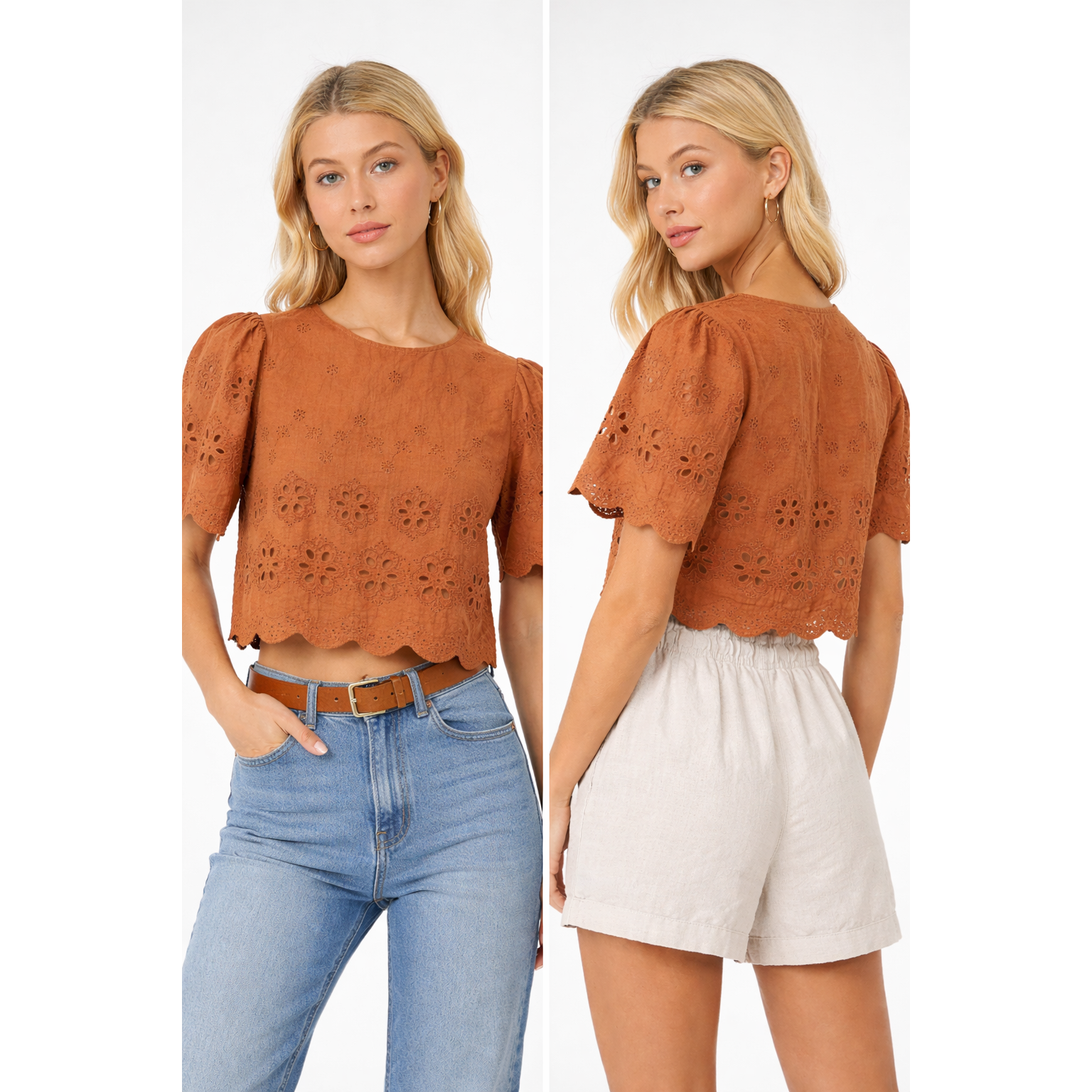Terracotta Eyelet Lace Top