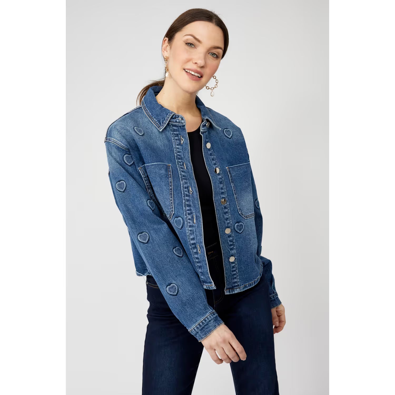 Heart Embroidered Denim Button Shirt