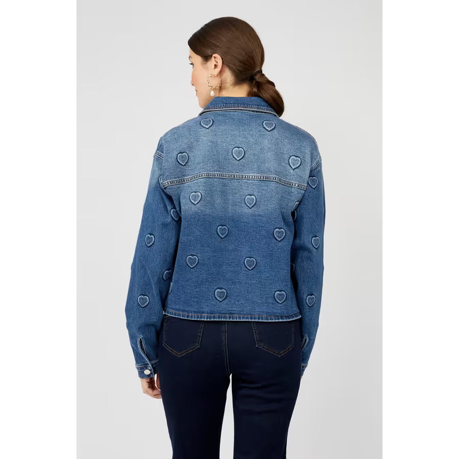 Heart Embroidered Denim Button Shirt