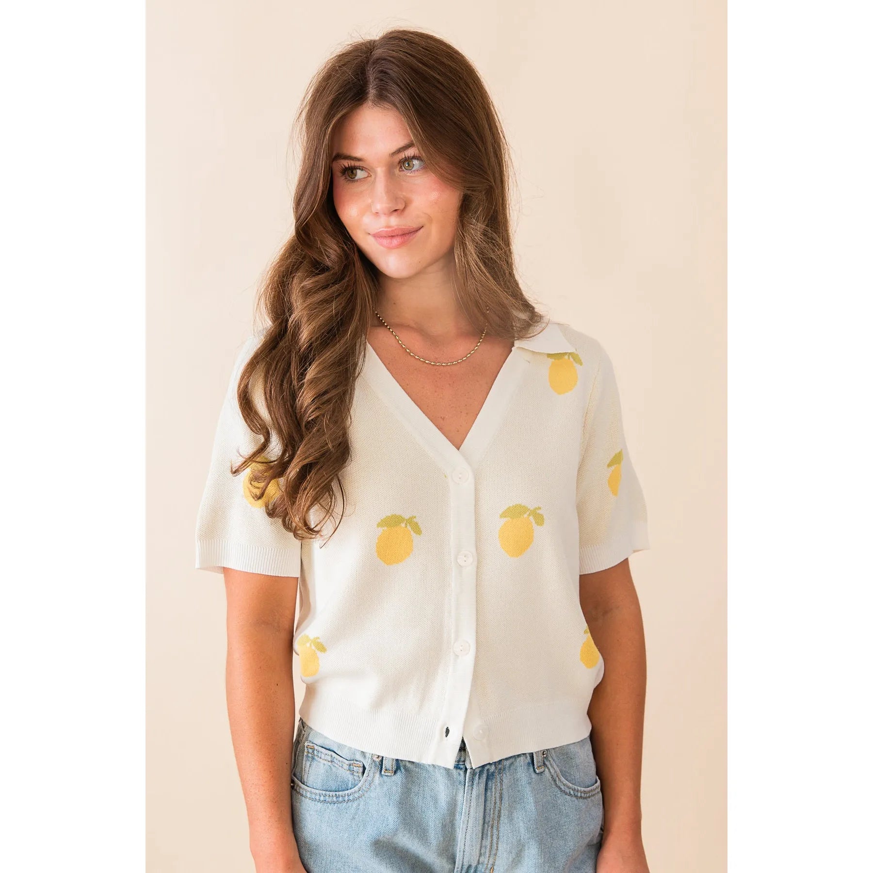 Citron Embroidered Lemons Knit Shirt