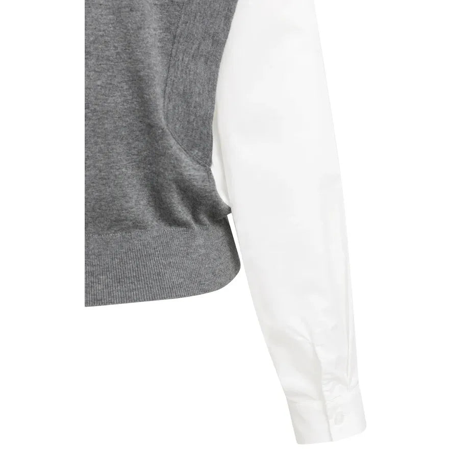 Knitted Sweater w/ Woven Sleeves