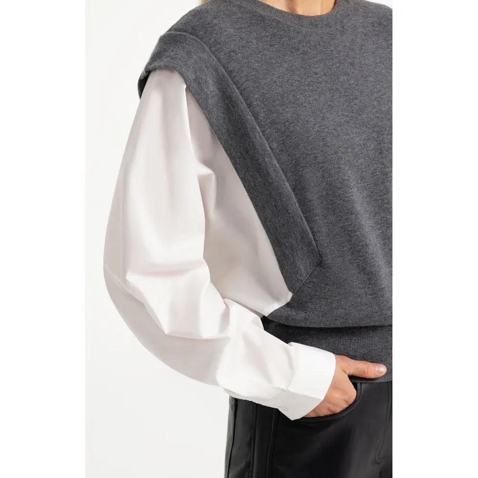 Knitted Sweater w/ Woven Sleeves