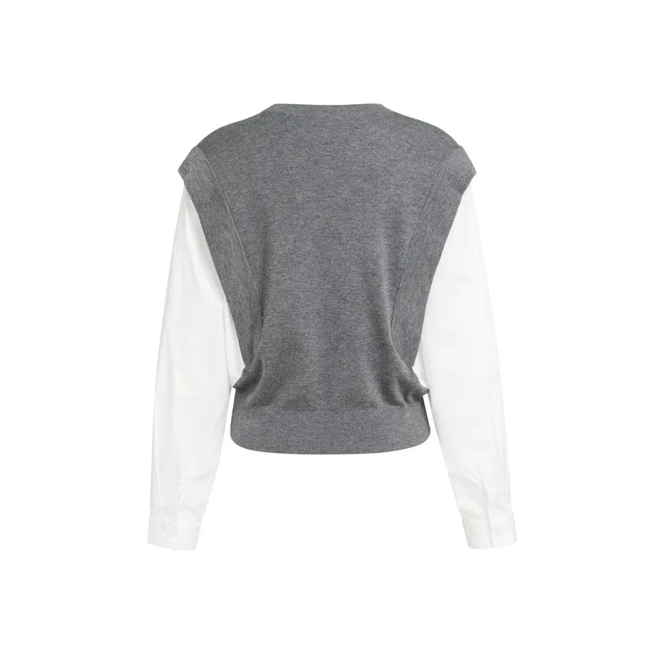 Knitted Sweater w/ Woven Sleeves