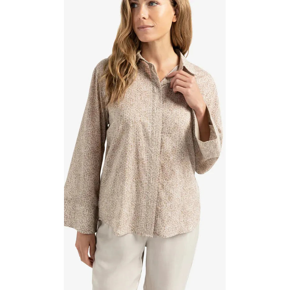 Leopard print blouse with back button detail