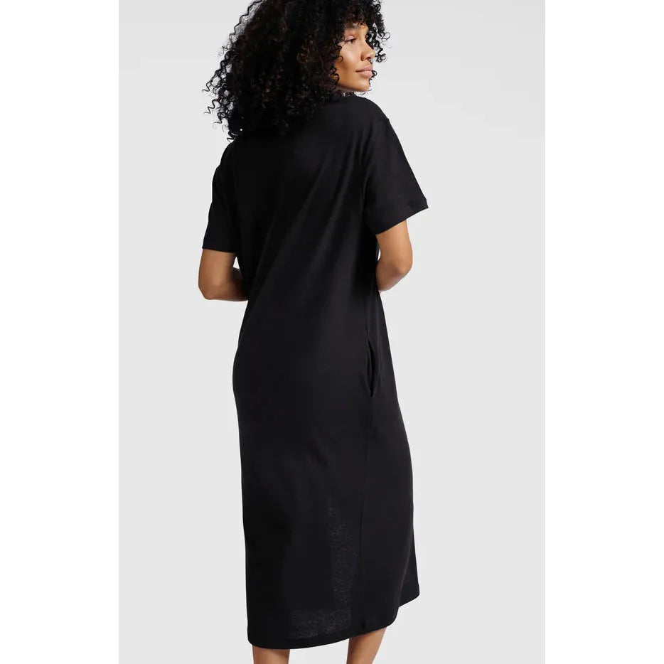 Linen blend T-shirt dress with short sleeves and slit