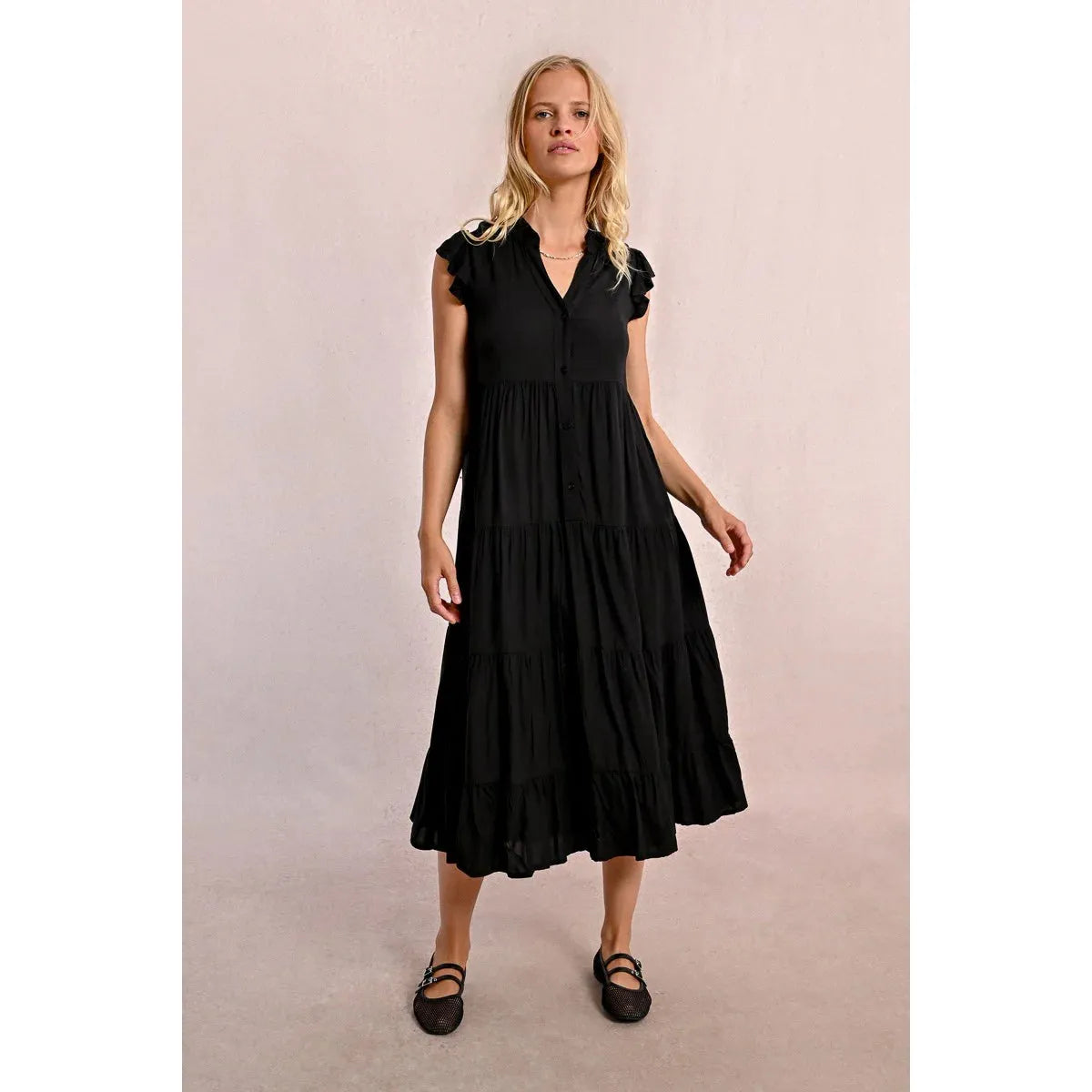 LONG DRESS WITH MULTI-RUFFLES