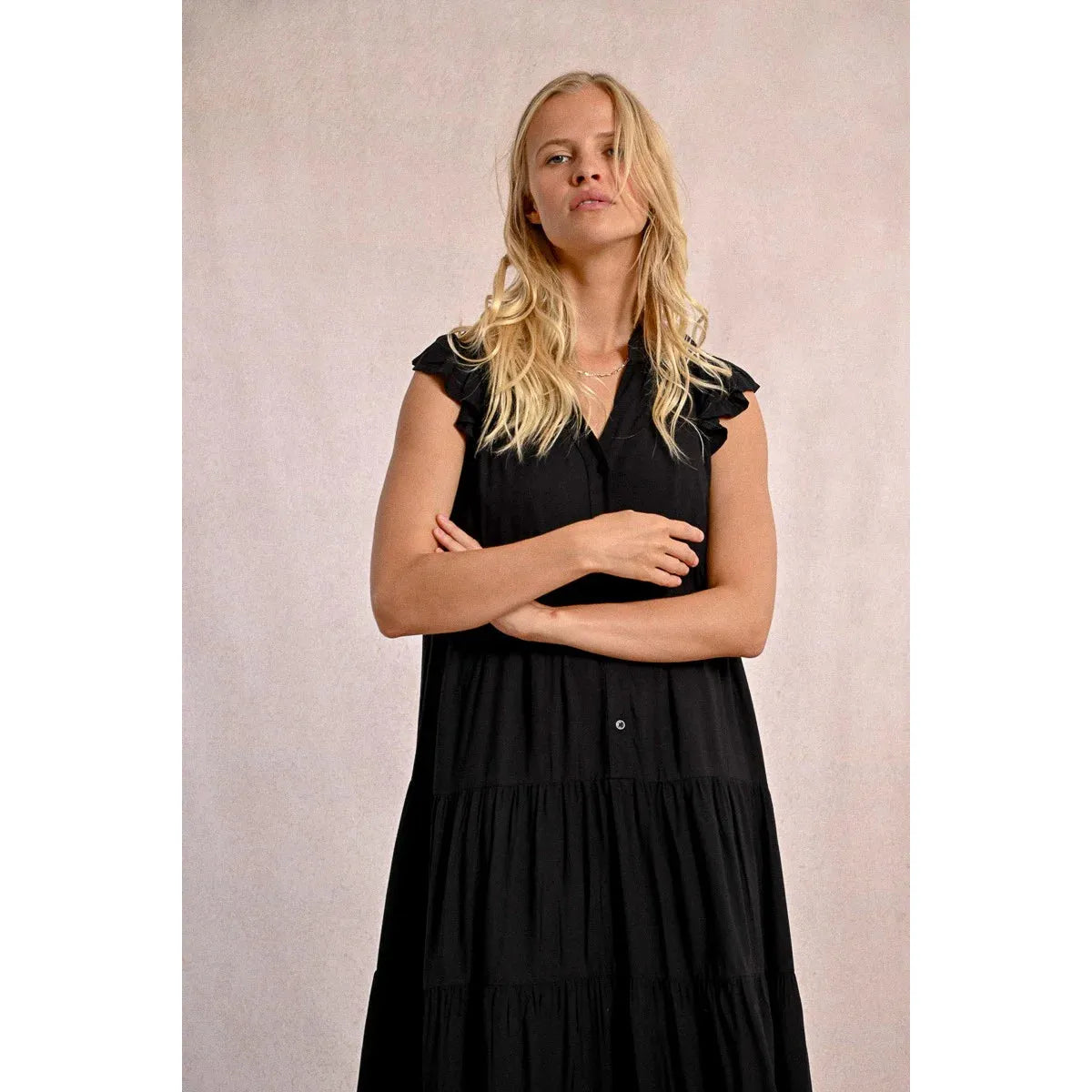 LONG DRESS WITH MULTI-RUFFLES