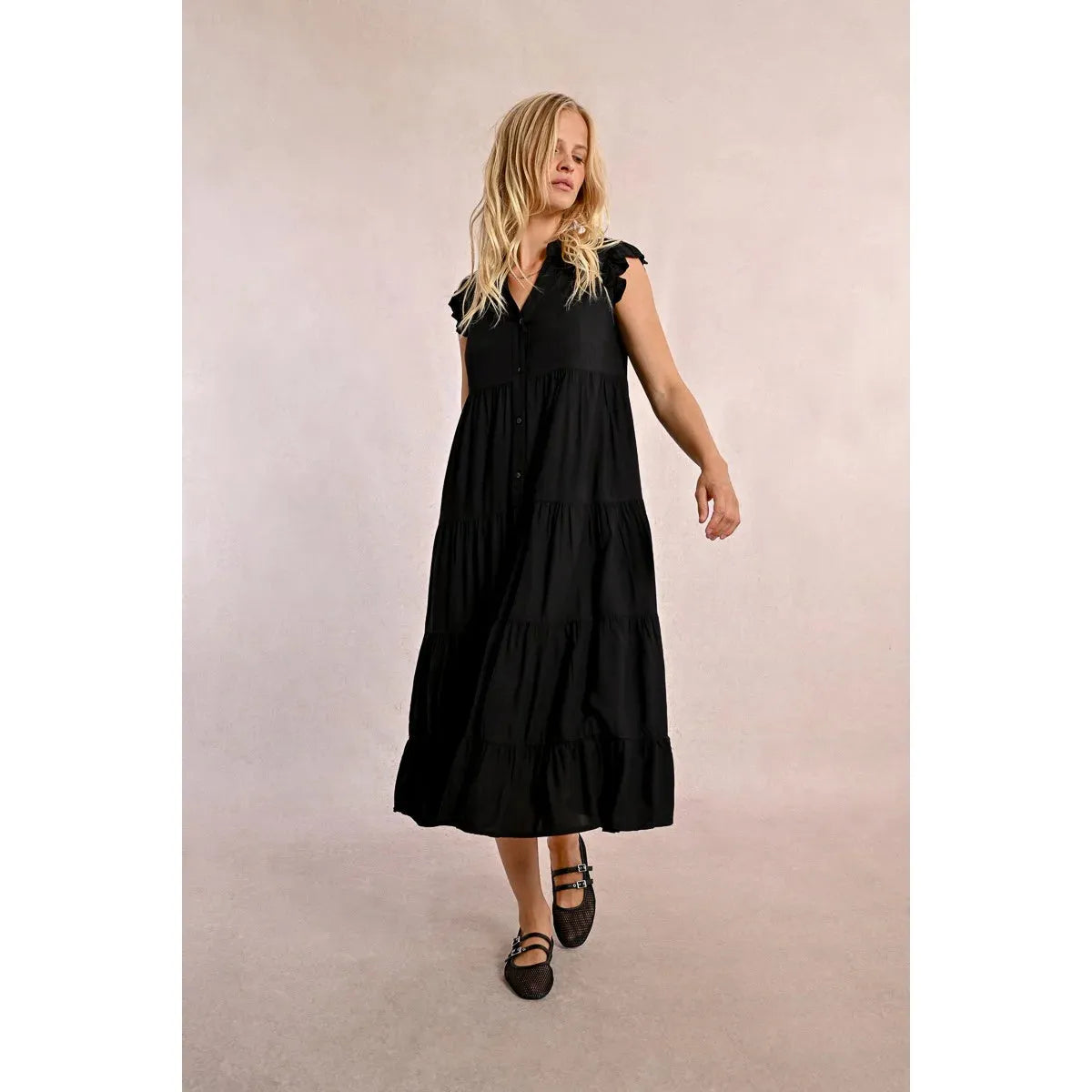 LONG DRESS WITH MULTI-RUFFLES