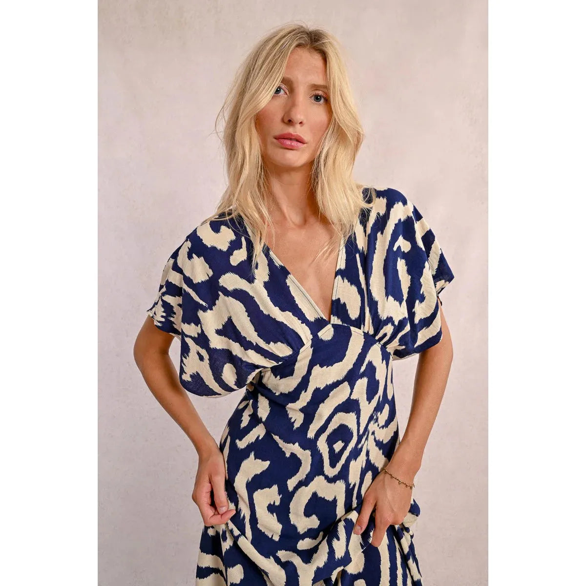 Navy Thais Printed Maxi Dress