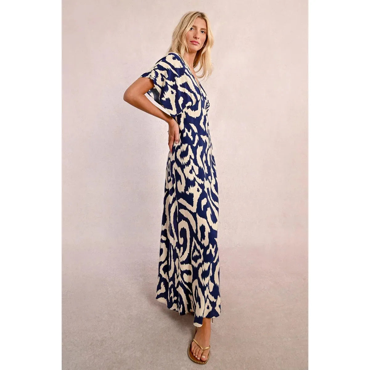 Navy Thais Printed Maxi Dress