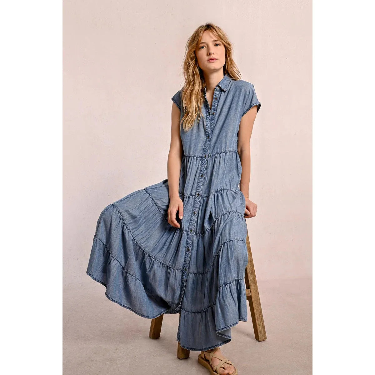 Long Ruffled Shirt Dress