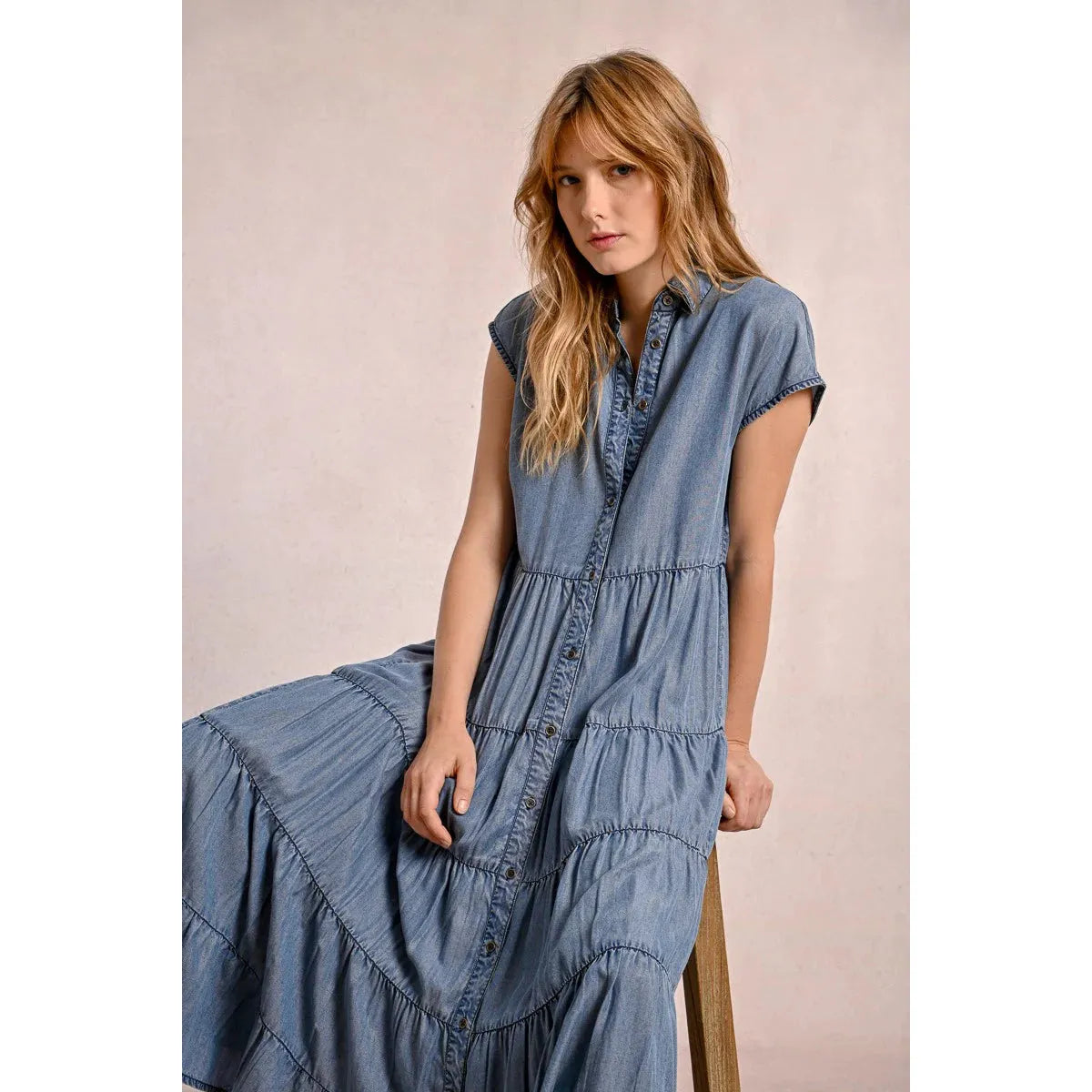 Long Ruffled Shirt Dress