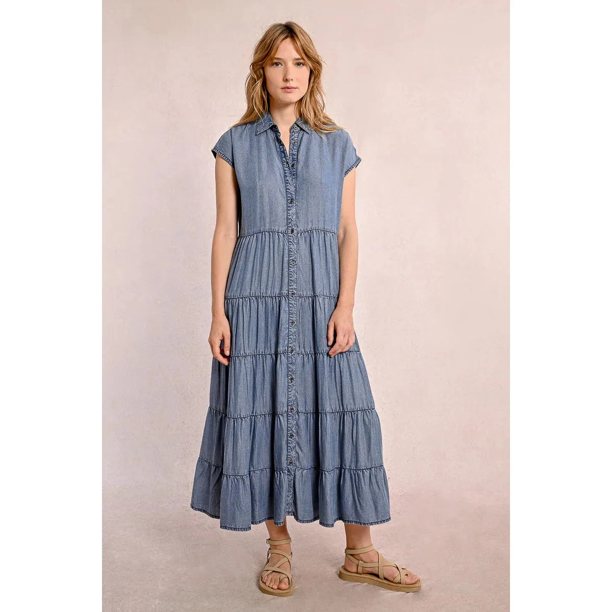 Long Ruffled Shirt Dress