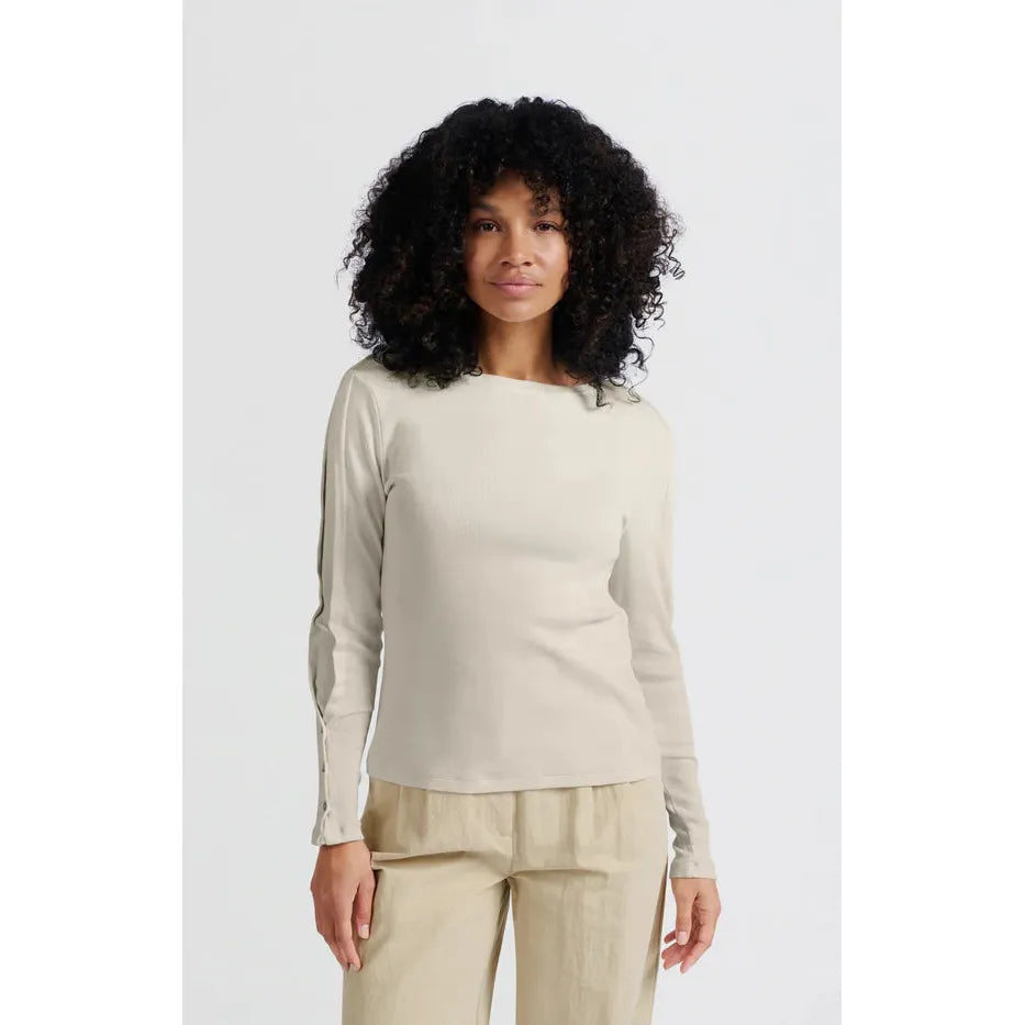 Elise Ribbed Button-Sleeve Top