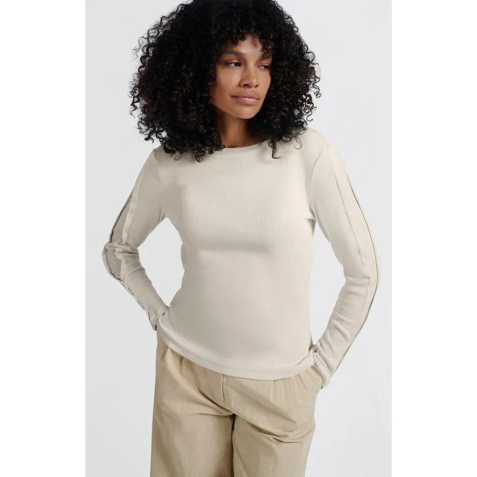 Elise Ribbed Button-Sleeve Top