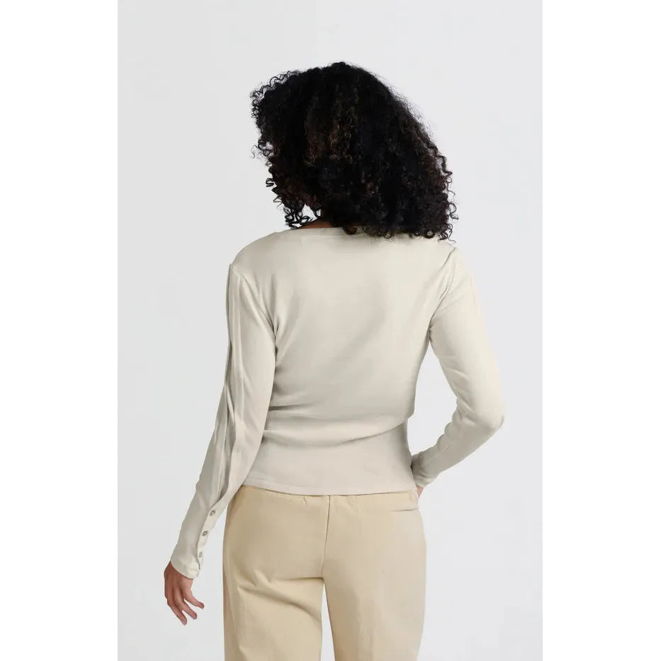 Elise Ribbed Button-Sleeve Top