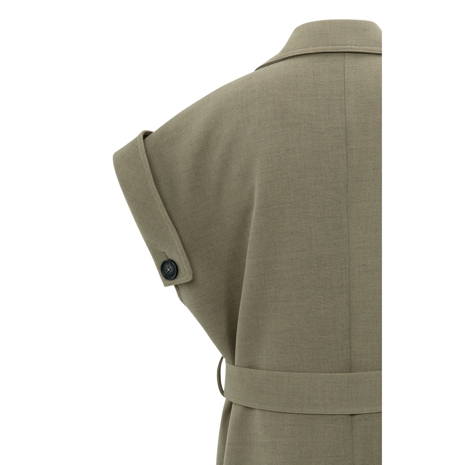 Long Sleeveless Coat with Waist Belt