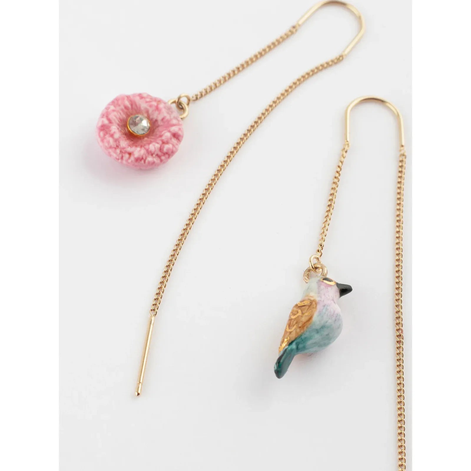 Thistle Flower & Bird Long Earrings